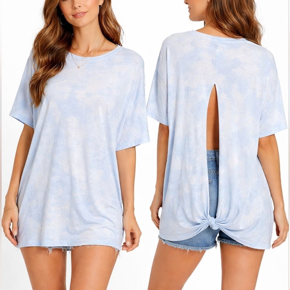 American Eagle Outfitters Blue Tie Dye Split Back Oversized Tee Size Medium